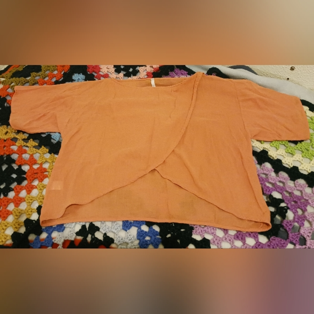 Bodkin Orange Cross-Over Style Blouse Small Organic Cotton